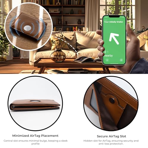 Alldaily Mens Wallet With AirTag Holder Trackable Smart RFID Blocking Front Pocket Wallet AirTag Not Included Leather Brown - Image 3