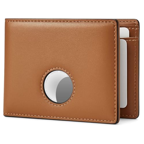 Alldaily Mens Wallet With AirTag Holder Trackable Smart RFID Blocking Front Pocket Wallet AirTag Not Included Leather Brown - Image 1