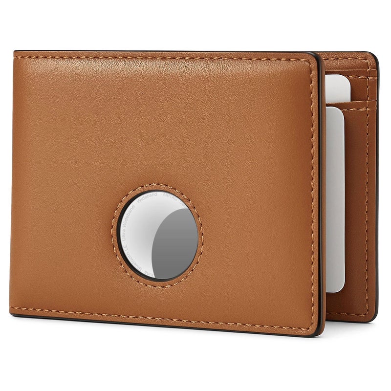 Alldaily Mens Wallet With AirTag Holder Trackable Smart RFID Blocking Front Pocket Wallet AirTag Not Included Leather Brown - Image 2