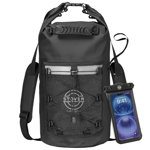 STOVER 5/10/25/30/40/55L Waterproof Dry Backpack & Phone Case- Large Floating Dry Bag for Kayaking, Travel, Hiking, Fishing, Camping, Motorcycles & Beach, Heavy-Duty Roll Top Men/Women (Black) - Image 1