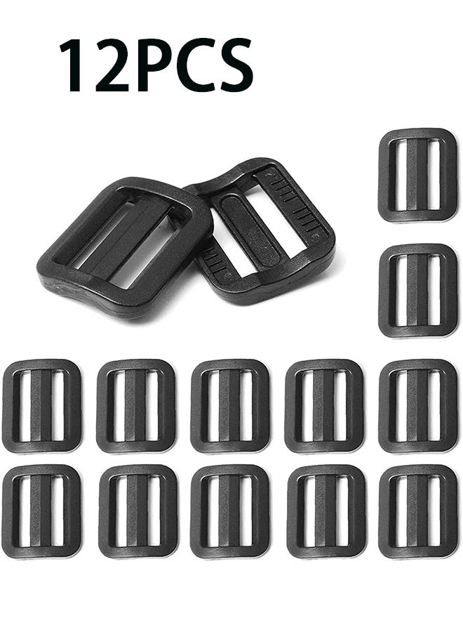 12 Pack Plastic Buckles for Straps Tri-Glide Slide, Plastic Slide Clip Heavy Duty Adjustable Webbing Tri-glides Slider Buckle for Backpack Straps Dog Collar Harness - Image 1
