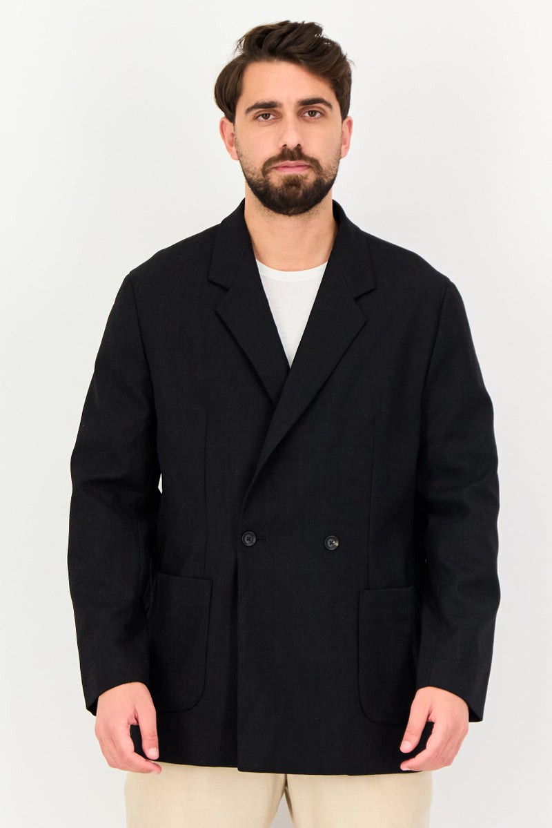 SELECTED Men Regular Fit Solid Long Sleeve Semi Formal Jacket, Black - Image 1