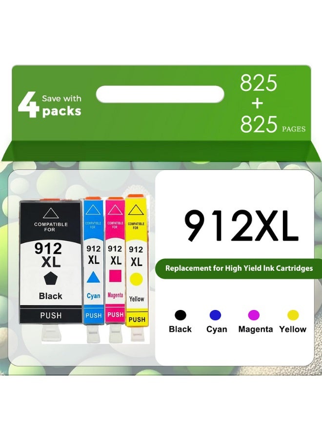 912XL بديل عام لخراطيش الحبر HP.  912XL 912 XL الأجهزة المتوافقة: HP OfficeJet 8012 8014 8015 8017؛ HP OfficeJet pro 8022 8023 8024 8025، 4 عبوات أسود/سماوي/أرجواني/أصفر - Image 1