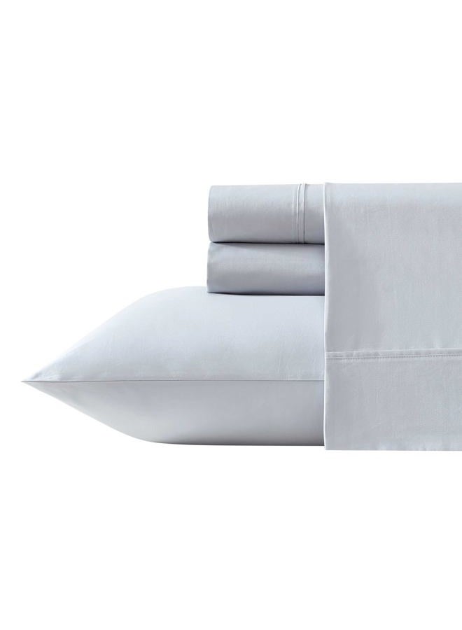 Vera Wang – King Sheet Set, 100% Egyptian Cotton Percale Bed Sheets with a Smooth & Crisp Feel, Deep Pockets, Bedding with Matching Fitted Sheet & Pillowcases (Blue) - Image 1
