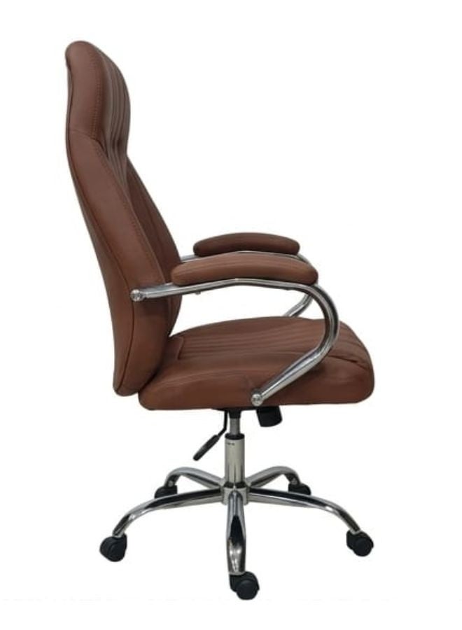 SUNLIT HOME Ergonomic High-Back Executive Office Chair - Premium PU Leather Swivel Task Chair with Padded Armrests and Chrome Base - Brown - Image 1