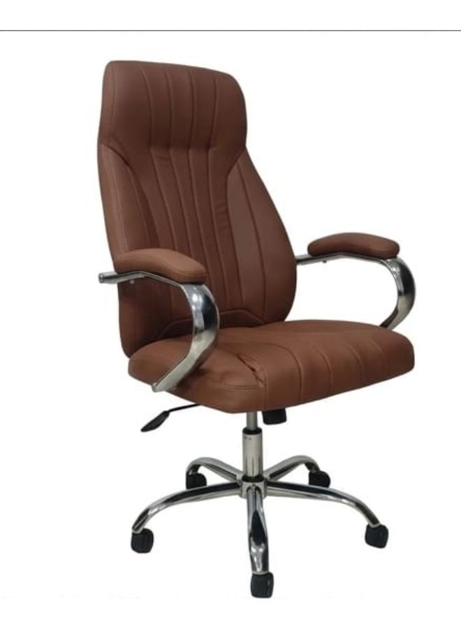 SUNLIT HOME Ergonomic High-Back Executive Office Chair - Premium PU Leather Swivel Task Chair with Padded Armrests and Chrome Base - Brown - Image 2