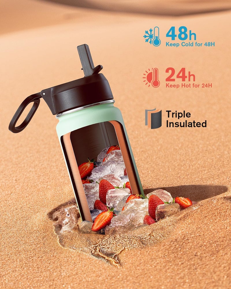 Coolflask Water Bottle 650ml Insulated with Straw, Stainless Steel Metal 3 Lids Water Flask Wide Mouth for Sports or Office, Non-BPA Keep Cold Up to 48 Hrs or Hot Up to 24 Hrs, Ombre Green - Image 2