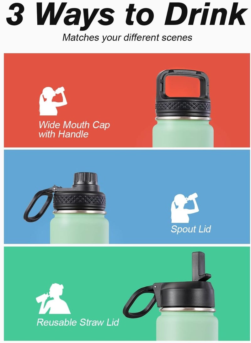 Coolflask Water Bottle 650ml Insulated with Straw, Stainless Steel Metal 3 Lids Water Flask Wide Mouth for Sports or Office, Non-BPA Keep Cold Up to 48 Hrs or Hot Up to 24 Hrs, Ombre Green - Image 5