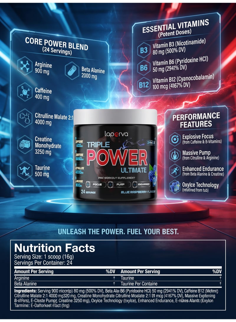 Laperva Triple Power Ultimate OXYICE, Blue Raspberry, 48 Servings Boosts Oxygen Levels in Muscles - Image 3