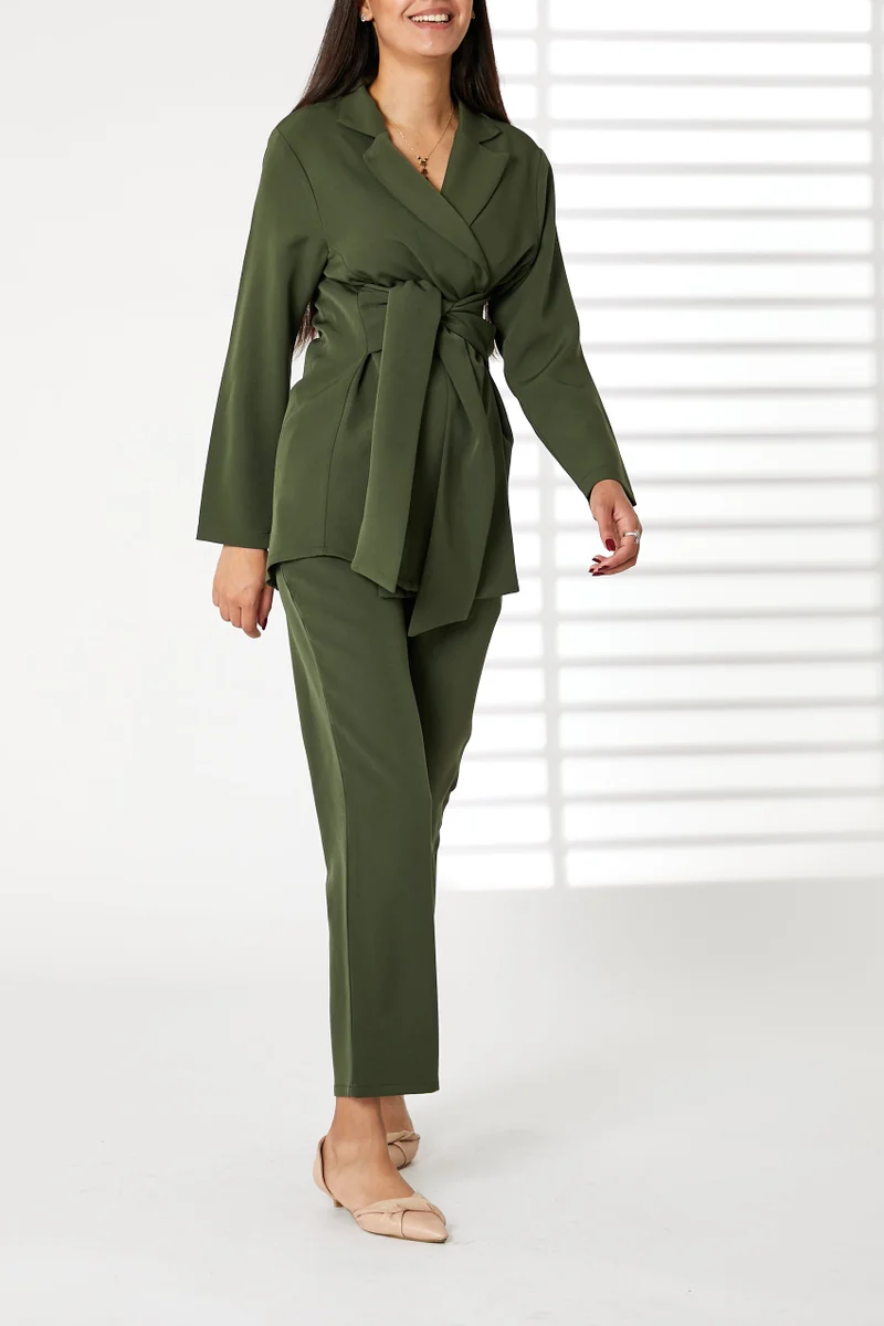 Moistreet Tie Detailed Blazer And Pants Set
