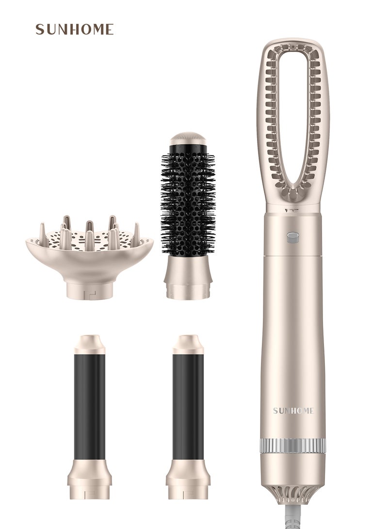 Sunhome 5-in-1 Styling Brush and Hair Dryer,Curling Iron, Hot Air Brush Set, Negative-Ion 1000W Multi-Functional Hair Straightener, Capable of Automatic Curling, and Rapid Drying, Curling, Volumizing, and Straightening. gold - Image 1