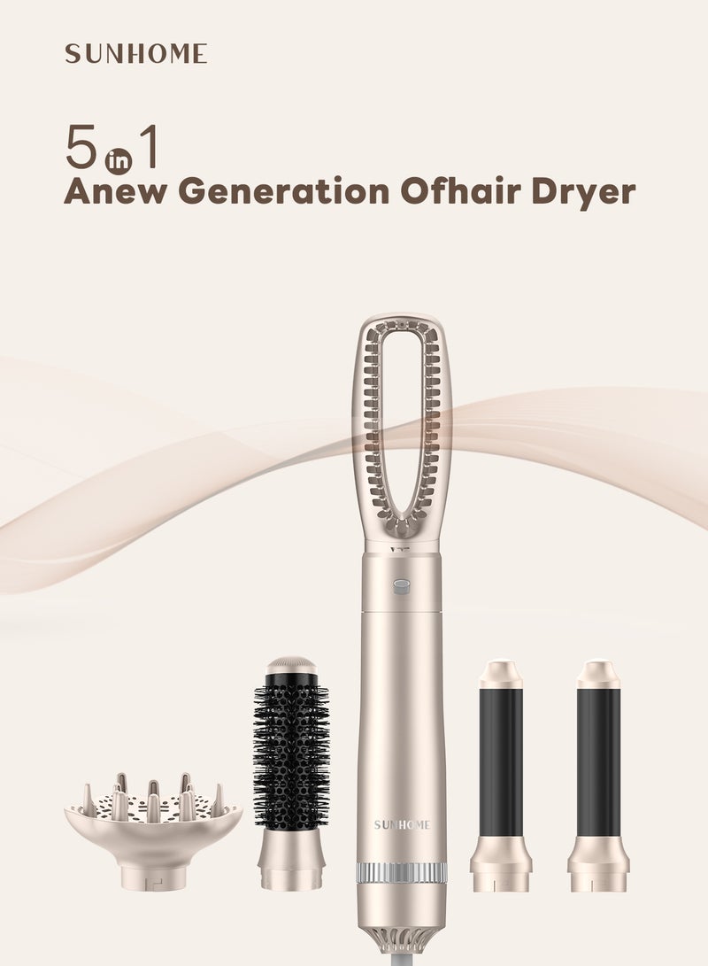 Sunhome 5-in-1 Styling Brush and Hair Dryer,Curling Iron, Hot Air Brush Set, Negative-Ion 1000W Multi-Functional Hair Straightener, Capable of Automatic Curling, and Rapid Drying, Curling, Volumizing, and Straightening. gold - Image 4