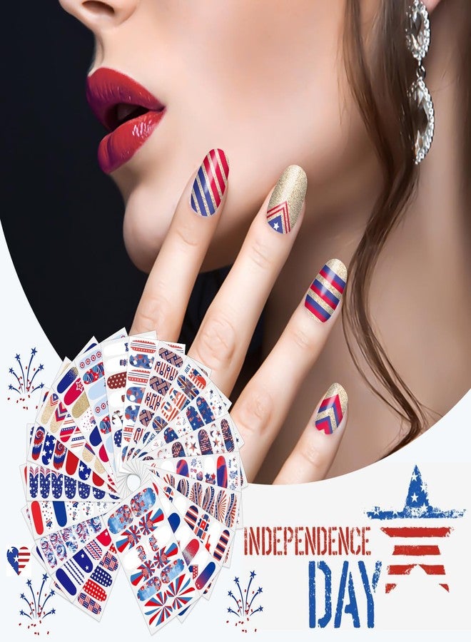 SILPECWEE 20 Sheets 4th of July Nail Wraps Independence Day Nail Polish Stickers Patriotic American Nail Polish Strips Self Adhesive Fingernail Sticker Nails for Women with Nail File - Image 2
