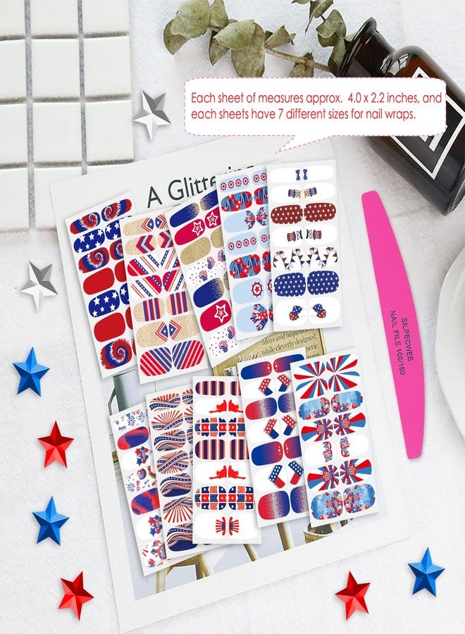 SILPECWEE 20 Sheets 4th of July Nail Wraps Independence Day Nail Polish Stickers Patriotic American Nail Polish Strips Self Adhesive Fingernail Sticker Nails for Women with Nail File - Image 5