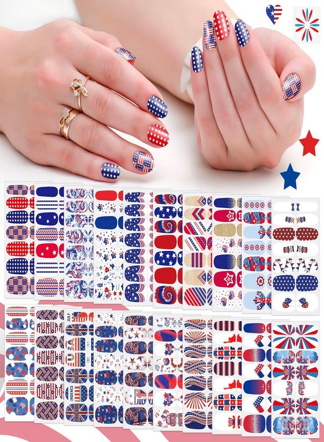 SILPECWEE 20 Sheets 4th of July Nail Wraps Independence Day Nail Polish Stickers Patriotic American Nail Polish Strips Self Adhesive Fingernail Sticker Nails for Women with Nail File - Image 1
