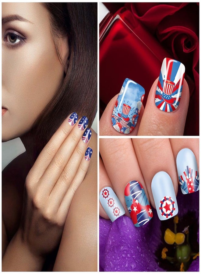 SILPECWEE 20 Sheets 4th of July Nail Wraps Independence Day Nail Polish Stickers Patriotic American Nail Polish Strips Self Adhesive Fingernail Sticker Nails for Women with Nail File - Image 4