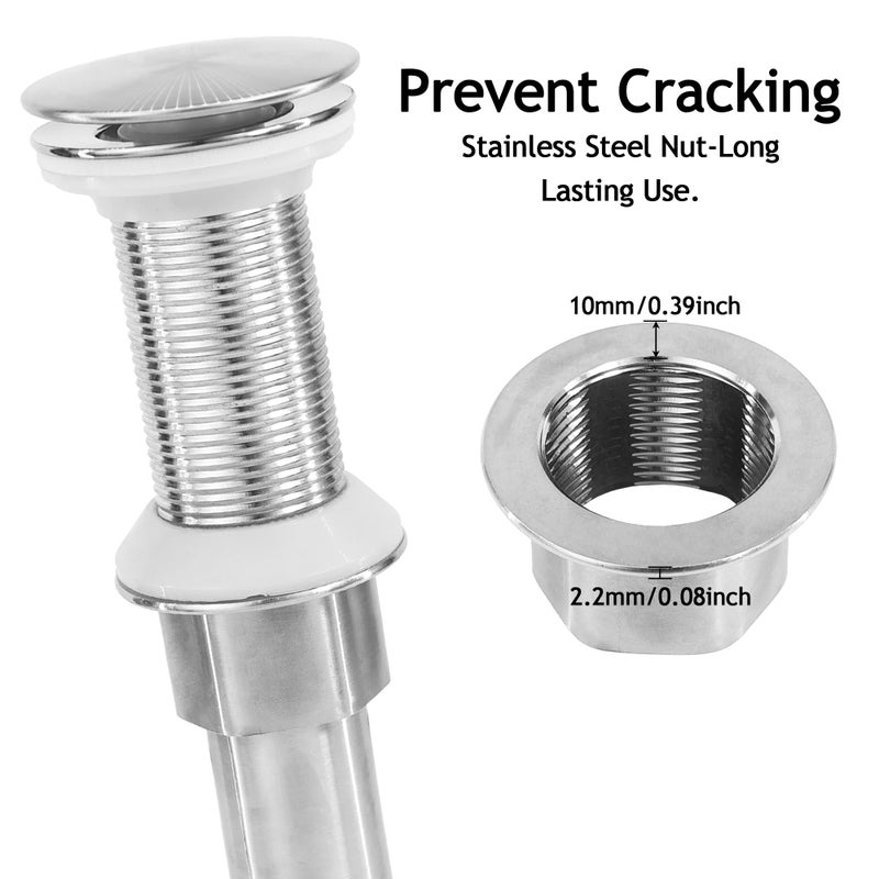 Rackickyer Bathroom Sink Drain Drain Stopper Bathroom Sink Without Overflow Pop Up Drain Assembly With Detachable Strainer Basket Built-In Anti-Clogging  Stainless Steel Nut Brushed Nickel - Image 3
