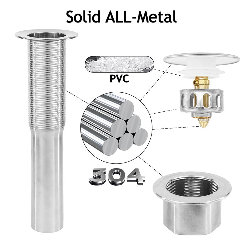 Rackickyer Bathroom Sink Drain Drain Stopper Bathroom Sink Without Overflow Pop Up Drain Assembly With Detachable Strainer Basket Built-In Anti-Clogging  Stainless Steel Nut Brushed Nickel - Image 2