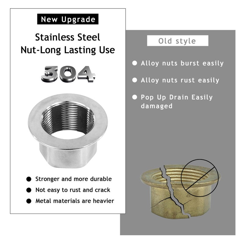 Rackickyer Bathroom Sink Drain Drain Stopper Bathroom Sink Without Overflow Pop Up Drain Assembly With Detachable Strainer Basket Built-In Anti-Clogging  Stainless Steel Nut Brushed Nickel - Image 4
