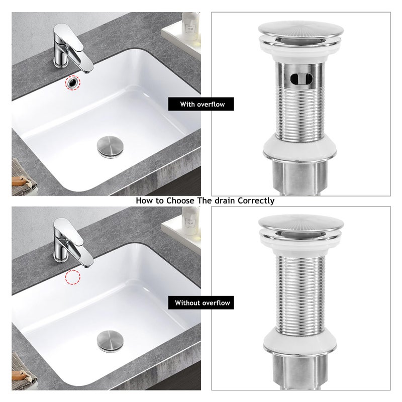 Rackickyer Bathroom Sink Drain Drain Stopper Bathroom Sink Without Overflow Pop Up Drain Assembly With Detachable Strainer Basket Built-In Anti-Clogging  Stainless Steel Nut Brushed Nickel - Image 5