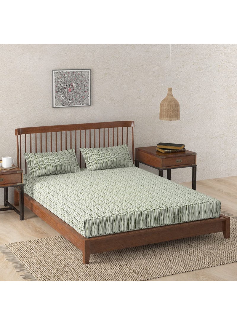 Fabindia Fabindia Bageecha Cotton Printed Bedsheet Set with 2 Pillow Covers Double Bed 2.35M X 2.6M, Beige  - Image 2