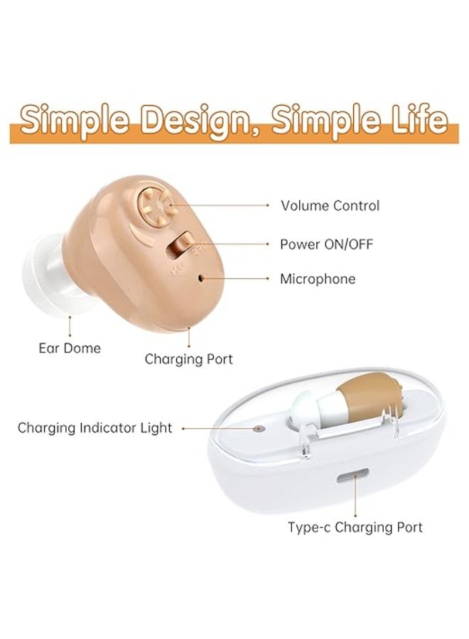 Rechargeable hearing aid for seniors, with upgradeable amplifier, adult size, noise cancellation, monocular hearing aid (skin tone). - Image 2