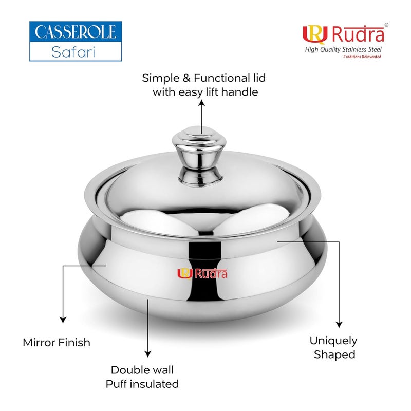 RUDRA Safari Double Walled Stainless Steel Casserole PU Insulated Hot Cold Hygiene OdourlessEasy to Carry 1 Litre - Image 4