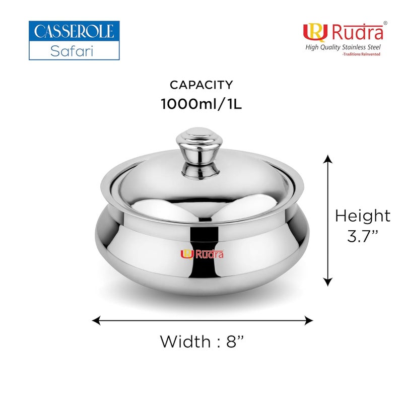 RUDRA Safari Double Walled Stainless Steel Casserole PU Insulated Hot Cold Hygiene OdourlessEasy to Carry 1 Litre - Image 2