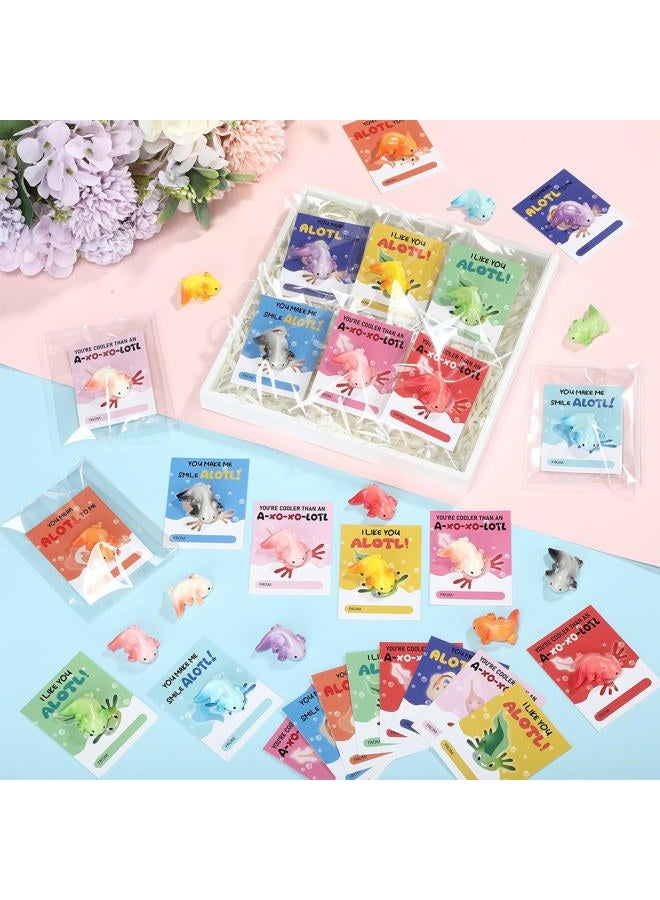 RattanView 27 Pcs Valentines Day Gift Bulk Mini Resin Axolotl Tiny Animal Miniature Figure with Card Bag for Student Employee Friend Valentine Exchange Classroom Party Favors Decoration(Long Square) - Image 1