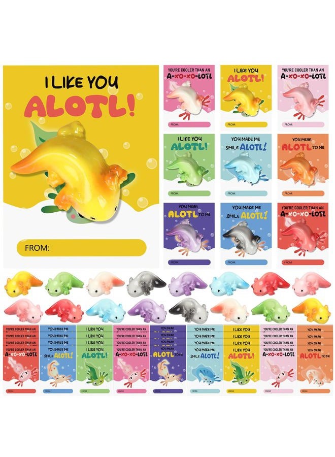 RattanView 27 Pcs Valentines Day Gift Bulk Mini Resin Axolotl Tiny Animal Miniature Figure with Card Bag for Student Employee Friend Valentine Exchange Classroom Party Favors Decoration(Long Square) - Image 2