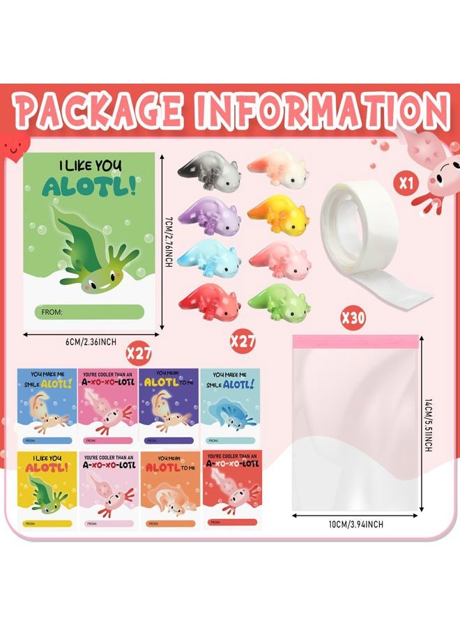 RattanView 27 Pcs Valentines Day Gift Bulk Mini Resin Axolotl Tiny Animal Miniature Figure with Card Bag for Student Employee Friend Valentine Exchange Classroom Party Favors Decoration(Long Square) - Image 3