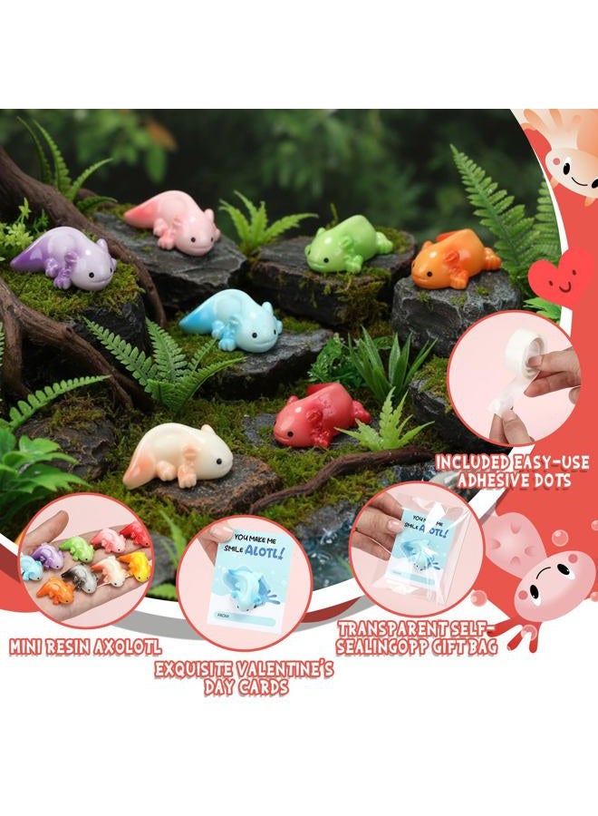 RattanView 27 Pcs Valentines Day Gift Bulk Mini Resin Axolotl Tiny Animal Miniature Figure with Card Bag for Student Employee Friend Valentine Exchange Classroom Party Favors Decoration(Long Square) - Image 4