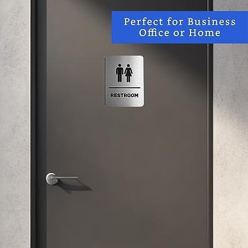 GLOBE ROCKET Unisex Restroom Sign (Brushed Aluminum) - Men and Women Modern Bathroom Signage - Restroom Signs for Business - Bathroom Signs for Business - Image 5