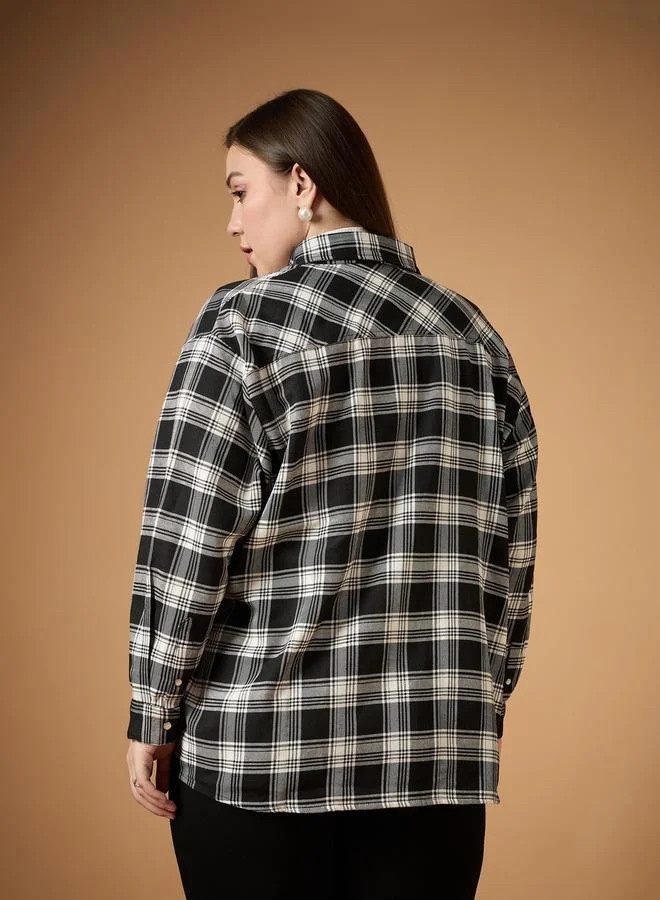 SASSAFRAS SASSAFRAS Plus Size Flannel Checked Regular Fit Buttoned Shacket