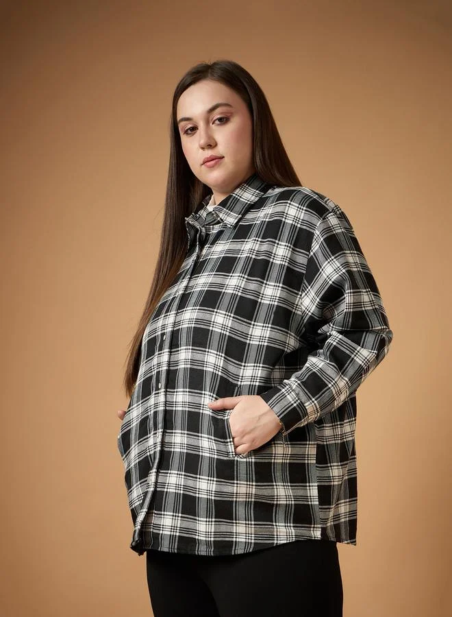 SASSAFRAS SASSAFRAS Plus Size Flannel Checked Regular Fit Buttoned Shacket
