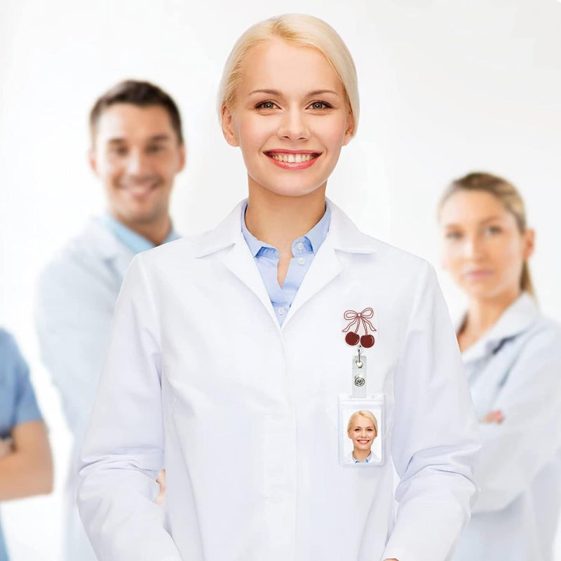 GRITOSE Cute Retractable Badge Reel Bow Cherry Badge Clip Work ID Card Holder Non-Slip Retractable Badge Holder with Alligator Clip Cute Badge Reel for Nurse Doctor Teacher Office Staff - Image 5