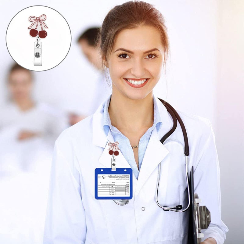 GRITOSE Cute Retractable Badge Reel Bow Cherry Badge Clip Work ID Card Holder Non-Slip Retractable Badge Holder with Alligator Clip Cute Badge Reel for Nurse Doctor Teacher Office Staff - Image 4