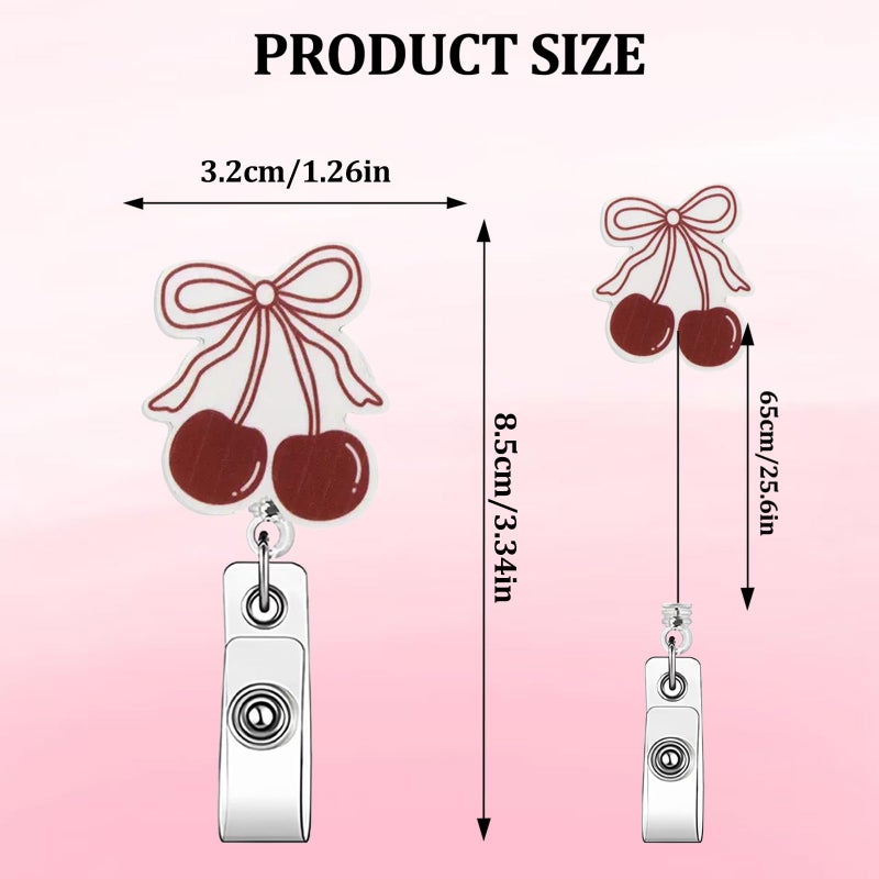 GRITOSE Cute Retractable Badge Reel Bow Cherry Badge Clip Work ID Card Holder Non-Slip Retractable Badge Holder with Alligator Clip Cute Badge Reel for Nurse Doctor Teacher Office Staff - Image 3
