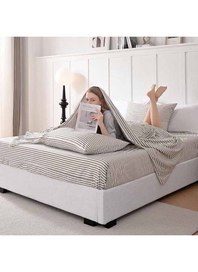 JELLYMONI JELLYMONI Striped Sheets Set California King Size, 4 Pieces 100% Cotton Bed Sheets - 16" Deep Pockets Fitted Flat Sheet & Pillowcase Bedding Set, Ultra-Soft, Machine Washable  - Image 3