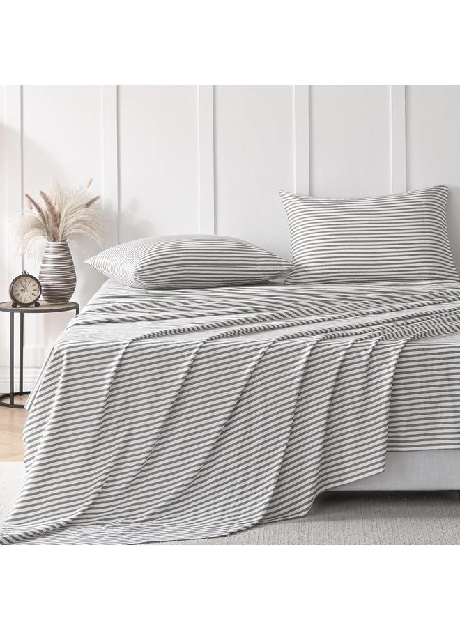 JELLYMONI JELLYMONI Striped Sheets Set California King Size, 4 Pieces 100% Cotton Bed Sheets - 16" Deep Pockets Fitted Flat Sheet & Pillowcase Bedding Set, Ultra-Soft, Machine Washable  - Image 1