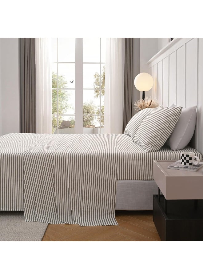 JELLYMONI JELLYMONI Striped Sheets Set California King Size, 4 Pieces 100% Cotton Bed Sheets - 16" Deep Pockets Fitted Flat Sheet & Pillowcase Bedding Set, Ultra-Soft, Machine Washable  - Image 2
