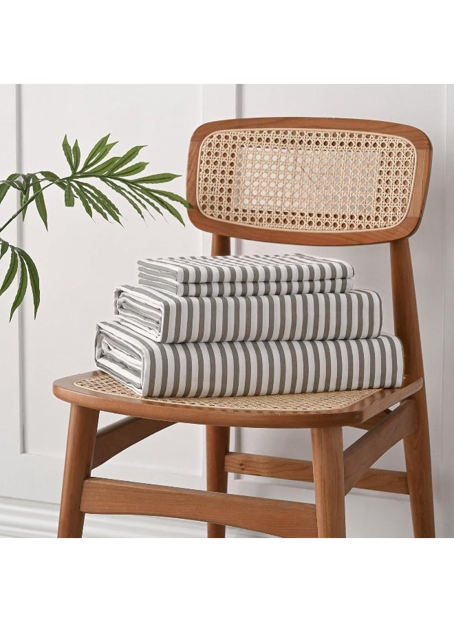 JELLYMONI JELLYMONI Striped Sheets Set California King Size, 4 Pieces 100% Cotton Bed Sheets - 16" Deep Pockets Fitted Flat Sheet & Pillowcase Bedding Set, Ultra-Soft, Machine Washable  - Image 5