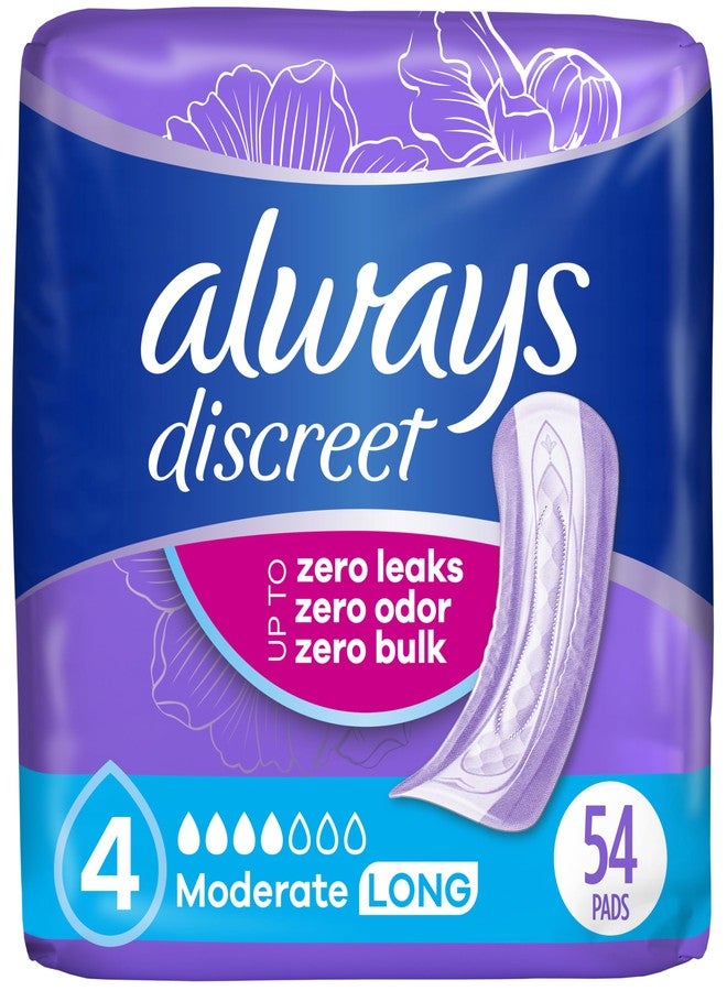 Always Discreet Incontinence Pads for Women, Moderate Absorbency, Long Length, 54 Count - Image 1
