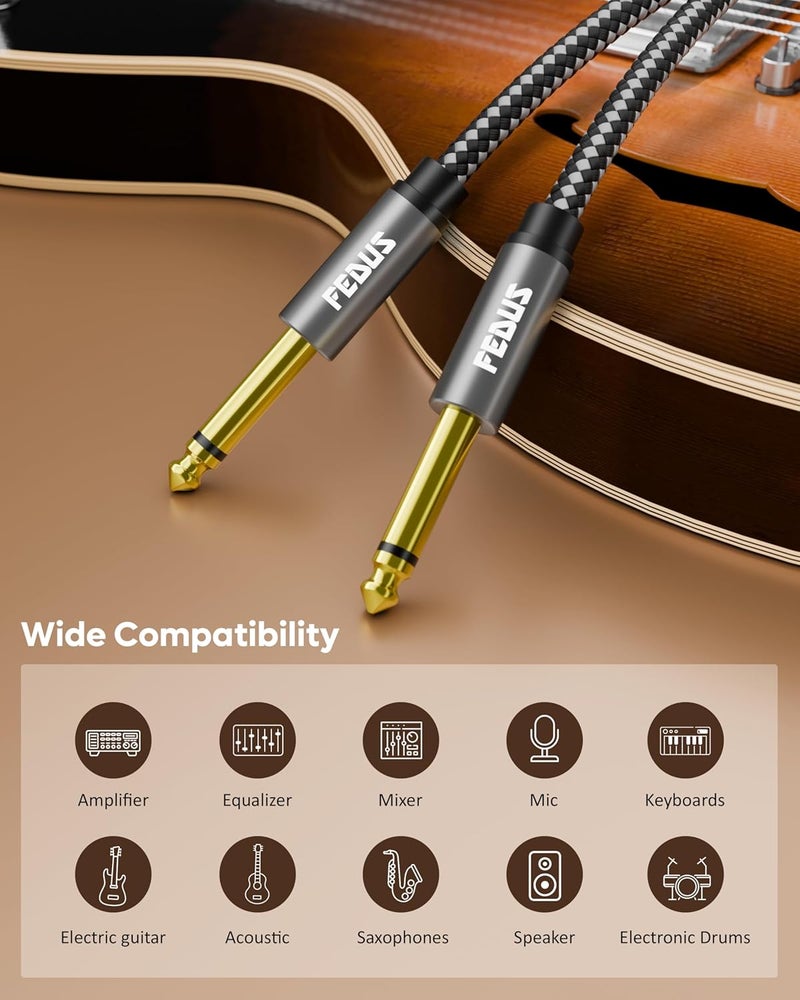 FEDUS كابل جيتار بطول 1.5 متر، كابل جاك جيتار، كابل آلة كهربائية، كابل مضخم الصوت لآلة الجيتار الكهربائية، جيتار البيس، لوحة المفاتيح البيانو، الماندولين، المضخم، السماعة، كابل 1/4 بوصة مونو جاك 1/4" TS - Image 2