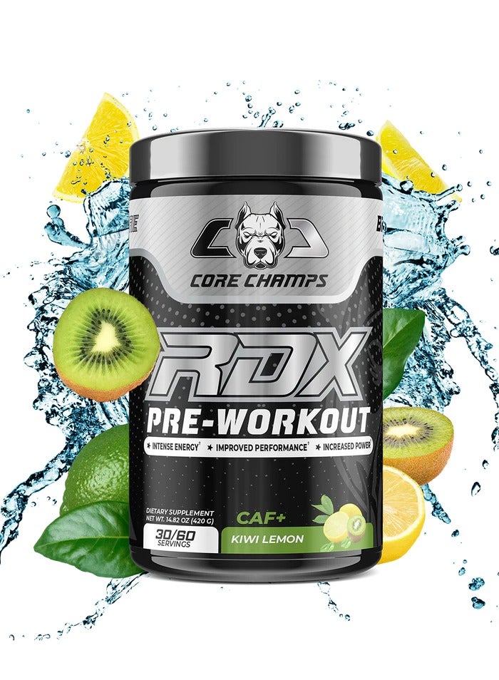 CORE CHAMPS RDX CAF+ Caffeine Strongest Pre-workout 30 / 60 Servings ( Kiwi Lemon) - Image 1