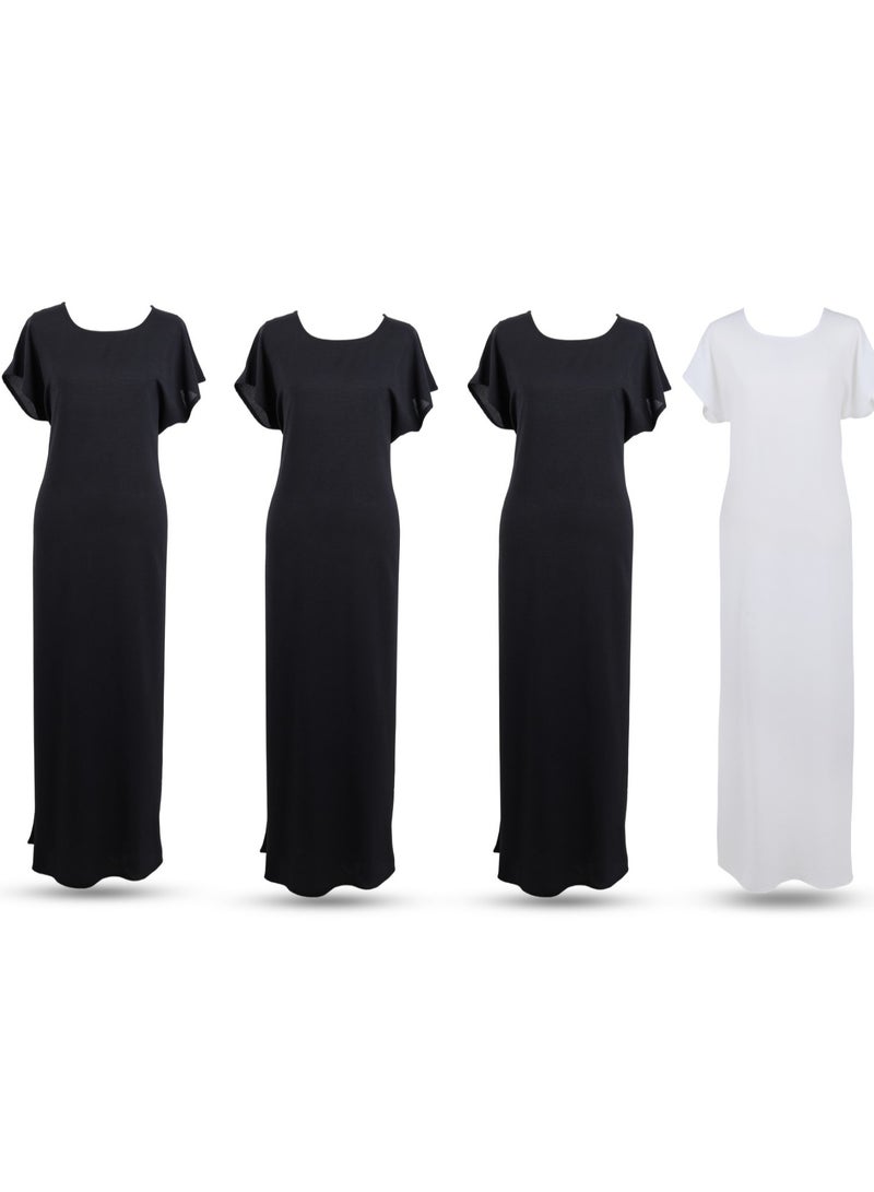 BLACK & OFF WHITE 4PCs Pack (3 BLACK+1 OFF WHITE Available Size From XS to 2XL) Inner Abaya Ladies Long Dress Maxi Causal & Formal Best For all Seasons  - Image 1