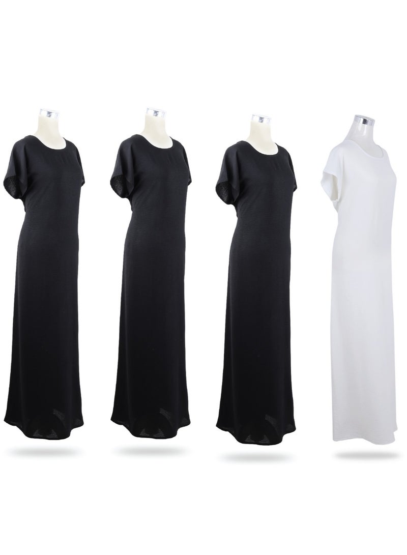 BLACK & OFF WHITE 4PCs Pack (3 BLACK+1 OFF WHITE Available Size From XS to 2XL) Inner Abaya Ladies Long Dress Maxi Causal & Formal Best For all Seasons  - Image 3