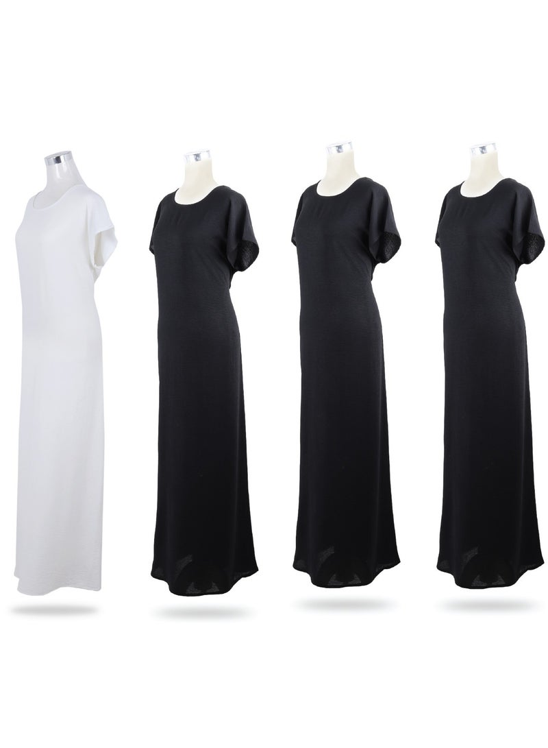 BLACK & OFF WHITE 4PCs Pack (3 BLACK+1 OFF WHITE Available Size From XS to 2XL) Inner Abaya Ladies Long Dress Maxi Causal & Formal Best For all Seasons  - Image 2