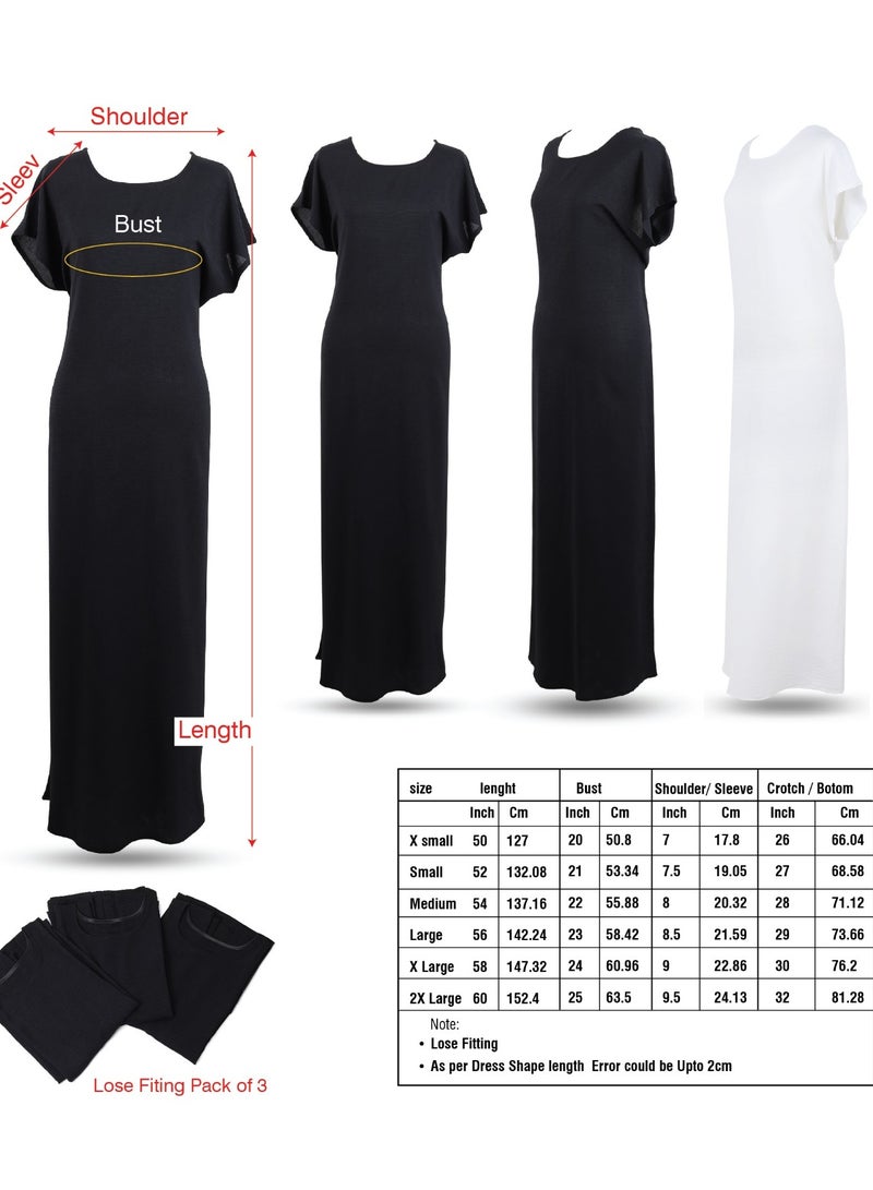 BLACK & OFF WHITE 4PCs Pack (3 BLACK+1 OFF WHITE Available Size From XS to 2XL) Inner Abaya Ladies Long Dress Maxi Causal & Formal Best For all Seasons  - Image 5