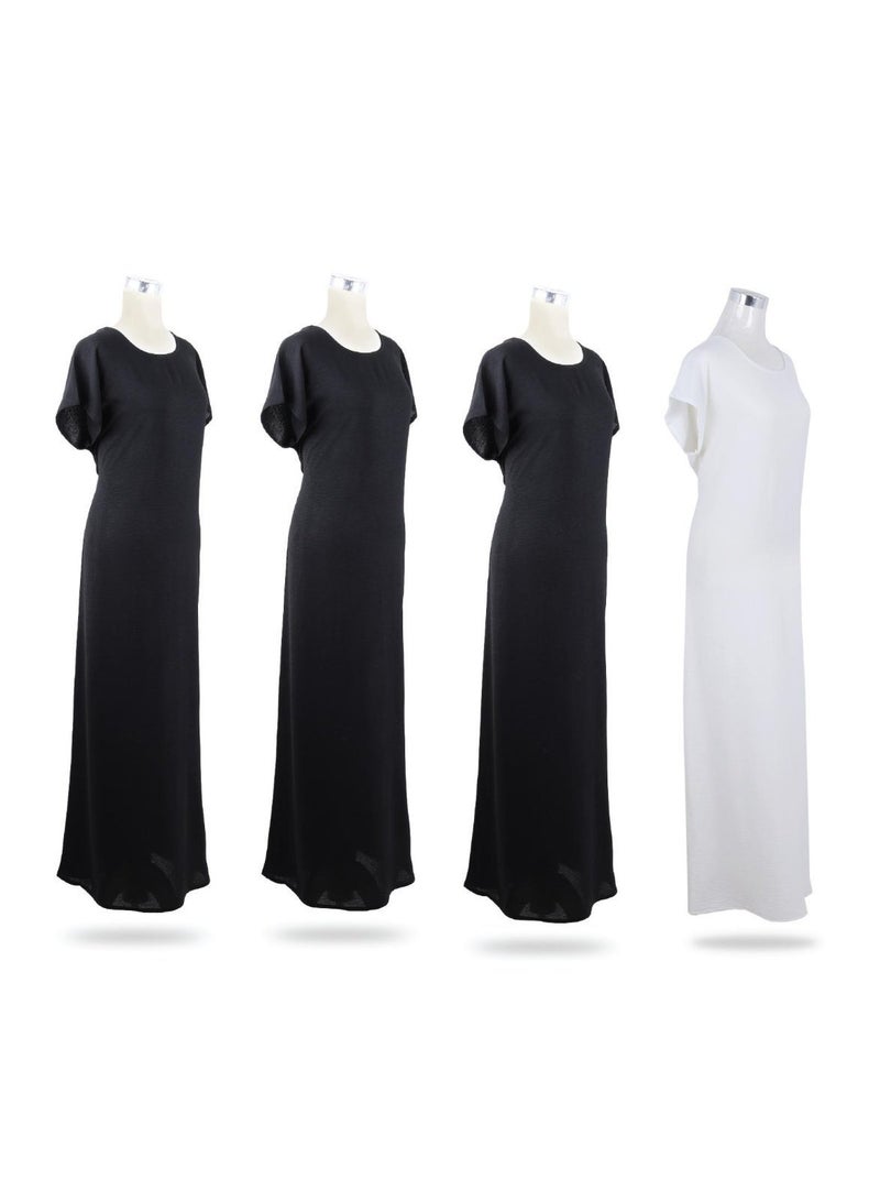 عباية داخلية سي واي بريميوم - طقم 4 قطع، فستان ماكسي طويل محتشم للسيدات، كاجوال/رسمي، تحت العباية (جلابية)، ملمس ناعم ومريح على الجسم، جيد التهوية ومناسب لجميع الفصول (مقاسات من XS إلى 2XL) - Image 2